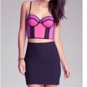 Bebe Celine Colorblock Boustier Structured Corset Crop Top Pink Purple Small